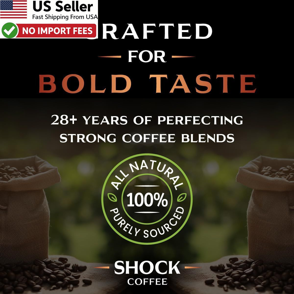 Shock Coffee Whole Bean High Caffeine All-Natural Strong Roast 1 Pound Bag USA