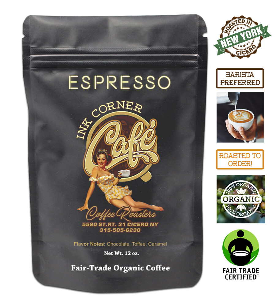 Ink Corner Cafe Organic Roasted Coffee Beans ESPRESSO Single Origin Fair Trade
