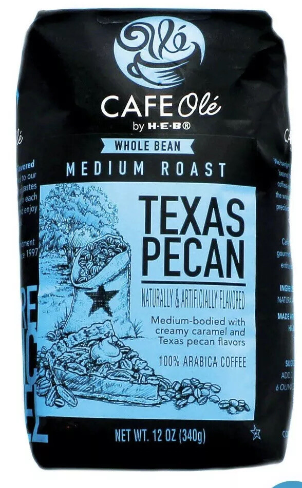 6 HEB Cafe Ole Whole Bean Or GRD Coffee,Texas Pecan & French Roast Dark Roast