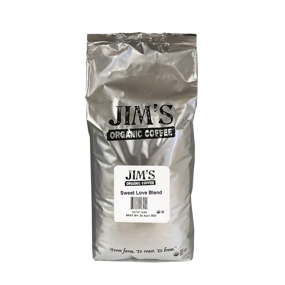 Jim’s Organic Coffee – Sweet Love Blend – Whole Bean Dark Roast Bold 11 oz Bag