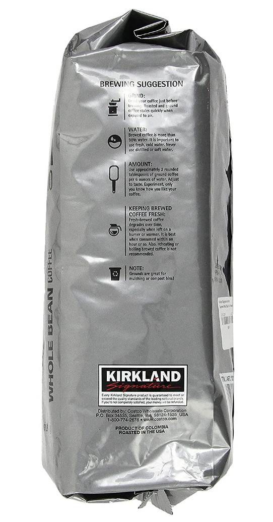 Kirkland Signature Colombian Supremo Coffee, Whole Bean, 3 lbs, 100% Arabica
