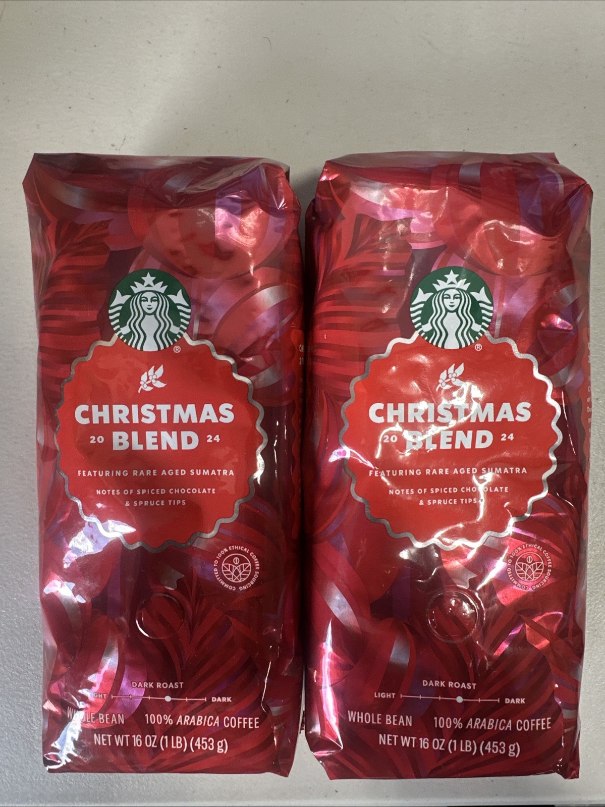 Starbucks Whole Bean Coffee Christmas Blend 2024 16 oz – BB APRL25 – Lot of 2