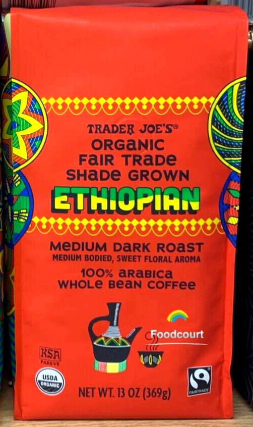 2 Packs Trader Joe’s Organic Fair Trade Shade Grown Ethiopian Coffee 13 oz Each
