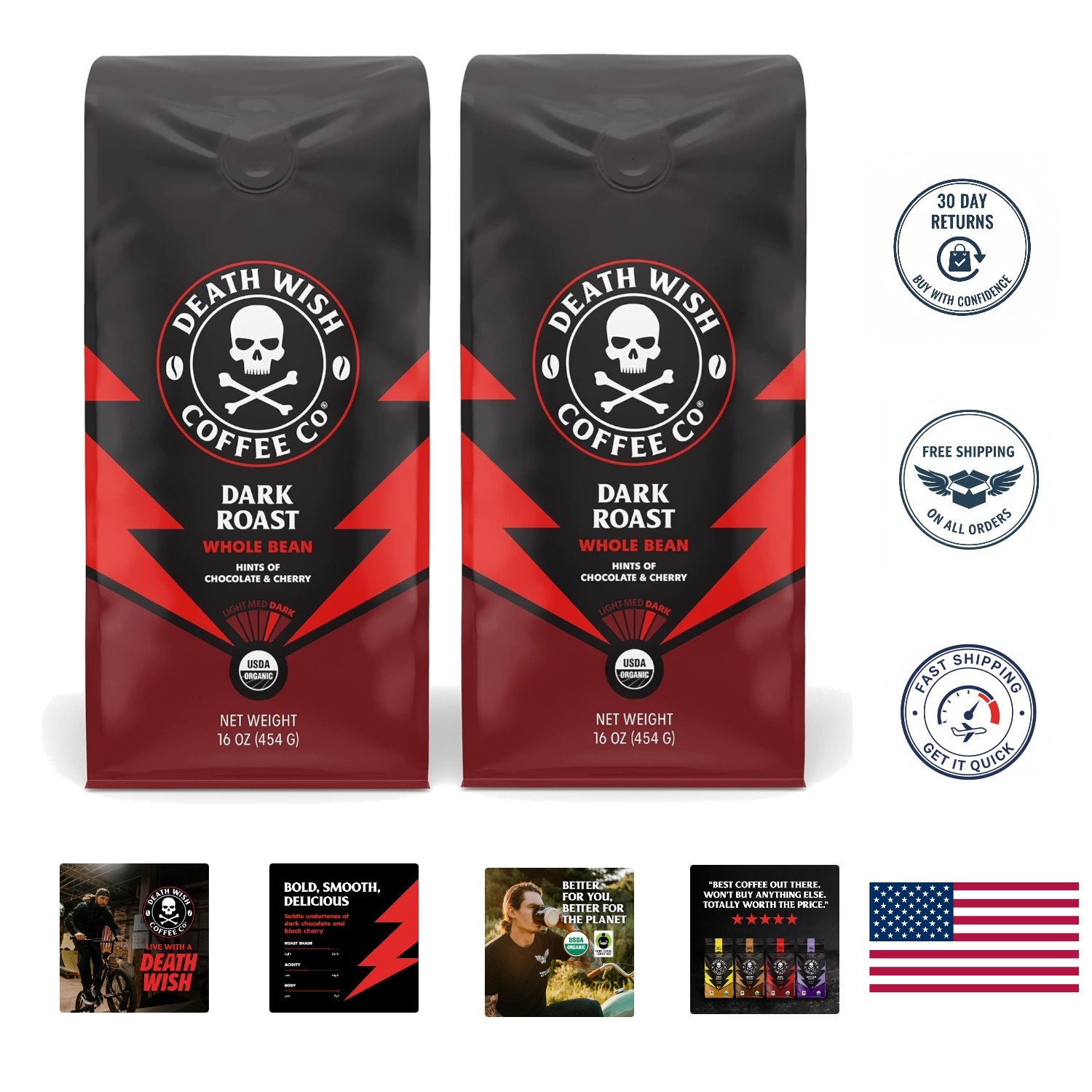 Fair Trade Organic Coffee Bundle – Dark Roast Arabica & Robusta – 32 Oz Total