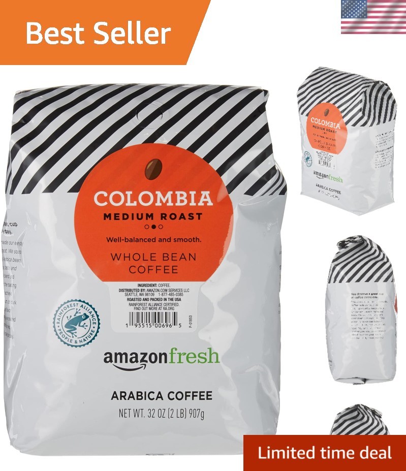 Fresh Colombia Whole Bean Coffee, Medium Roast, 32 Oz – 100% Arabica Delight