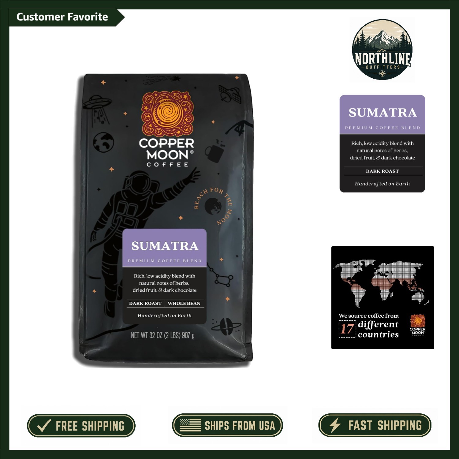 2 lb Whole Bean Sumatra Coffee – Rich Dark Roast, Non-GMO, Sustainably Sourced