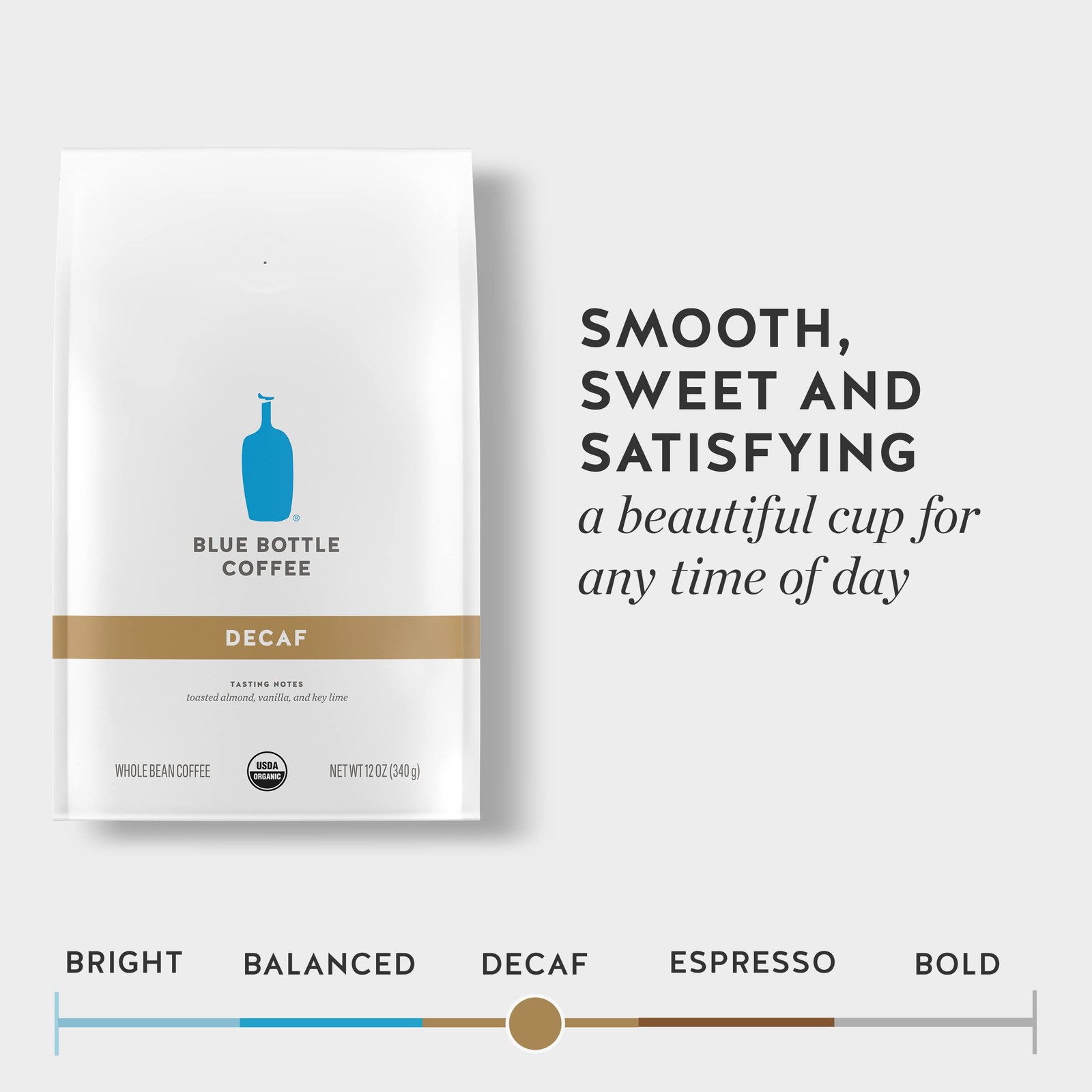 Blue Bottle Whole Bean Organic Coffee, Decaf, 12 Ounce (Pack of 1), Brown