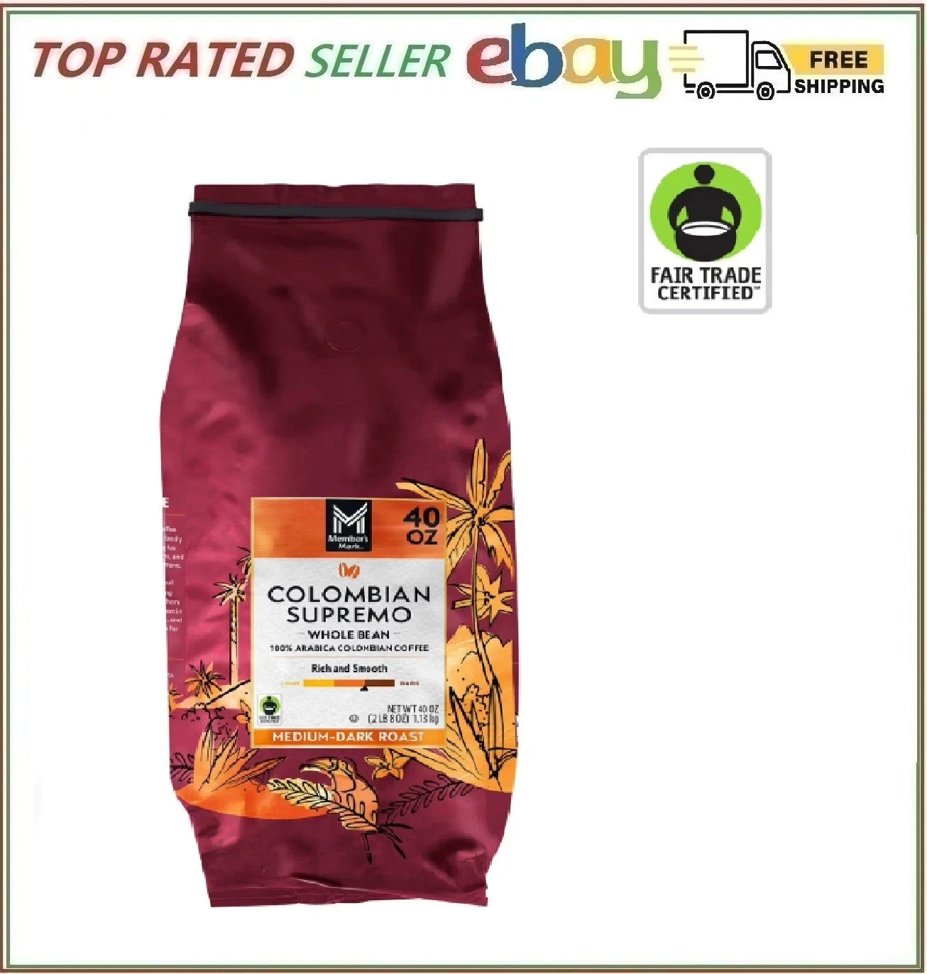 Member’s Mark Medium-Dark Roast Whole Bean Coffee, Colombian Supremo, 40 oz.
