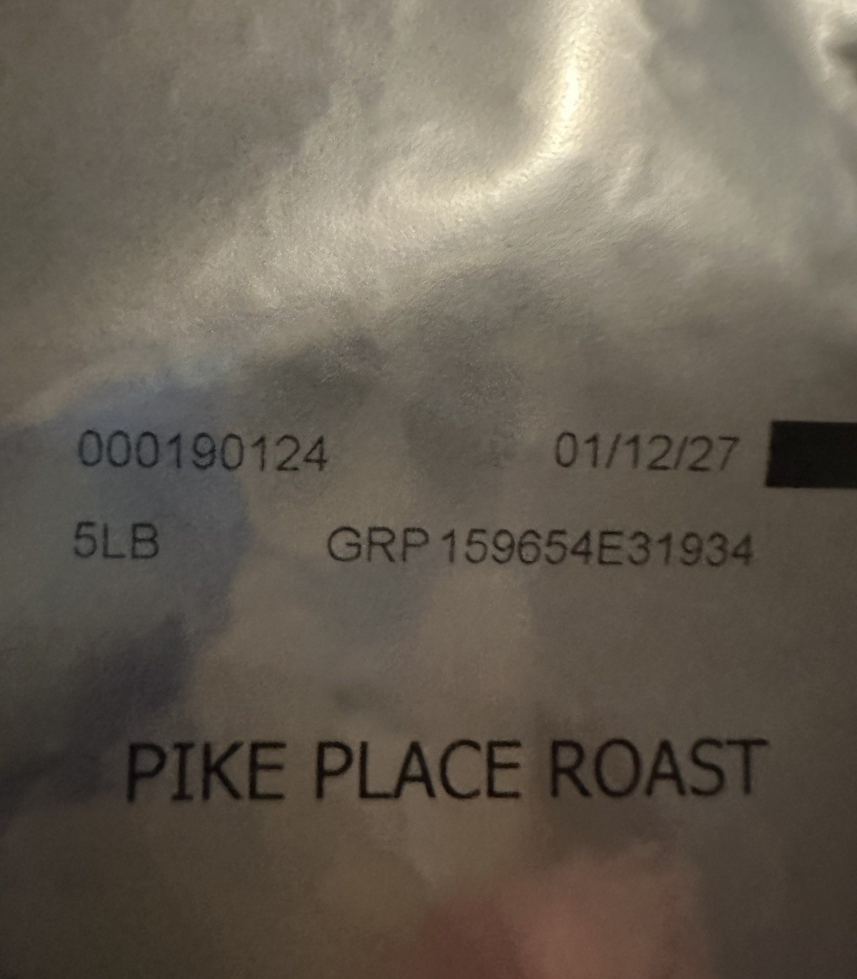 Starbucks Pike Place Roast 5lb Bag Whole Beans 01/12/2027 Medium Roast Coffee