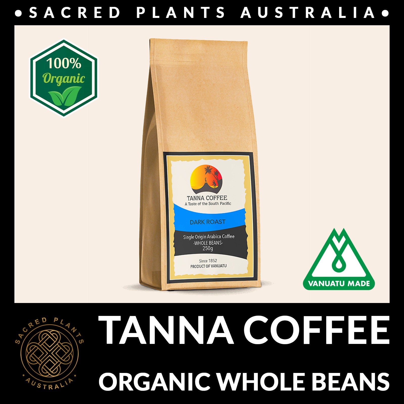 TANNA COFFEE 250g | Organic Whole Beans Espresso Dark Medium Roast Rare Vanuatu