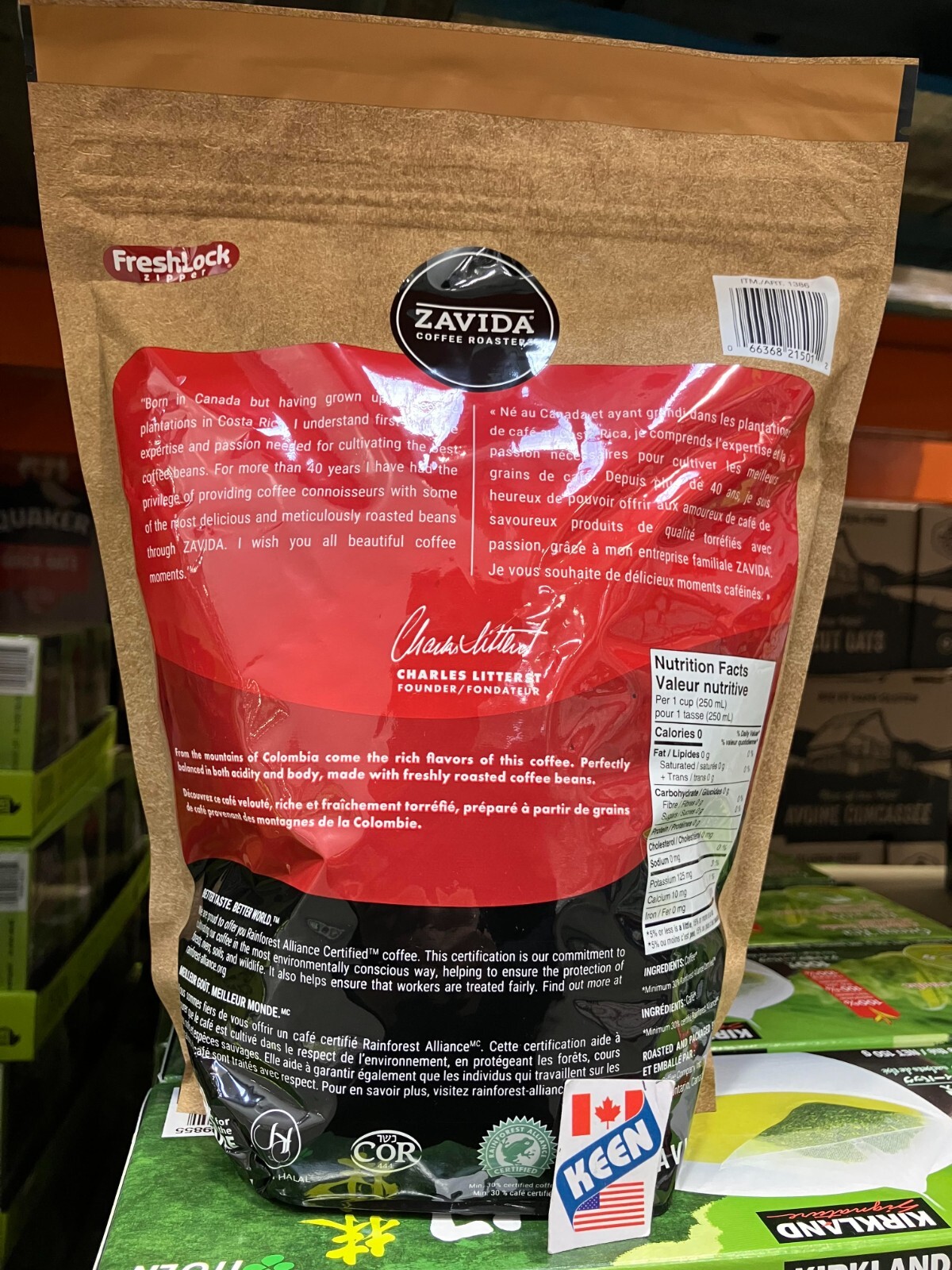 Zavida 100% Colombian Whole Bean Coffee, 907 g/ 2 LB, Exp:2024OC27
