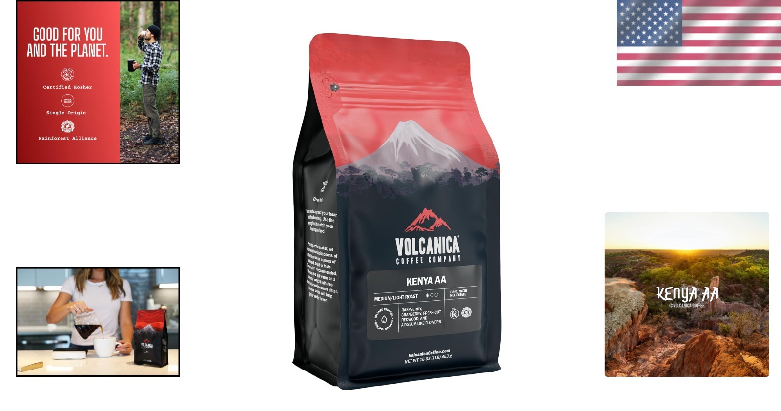 16oz Ground Kenya AA Coffee – Medium Roast with Flavors of Fresh-cut Redwood