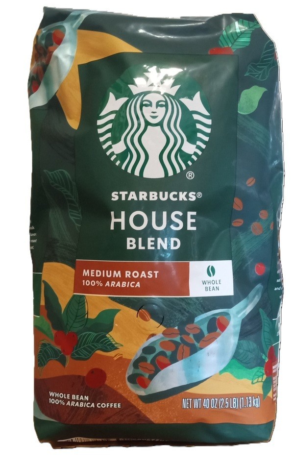 2 Packs Starbucks House Blend Whole Bean Coffee total 80 oz (40 oz Each Pack)
