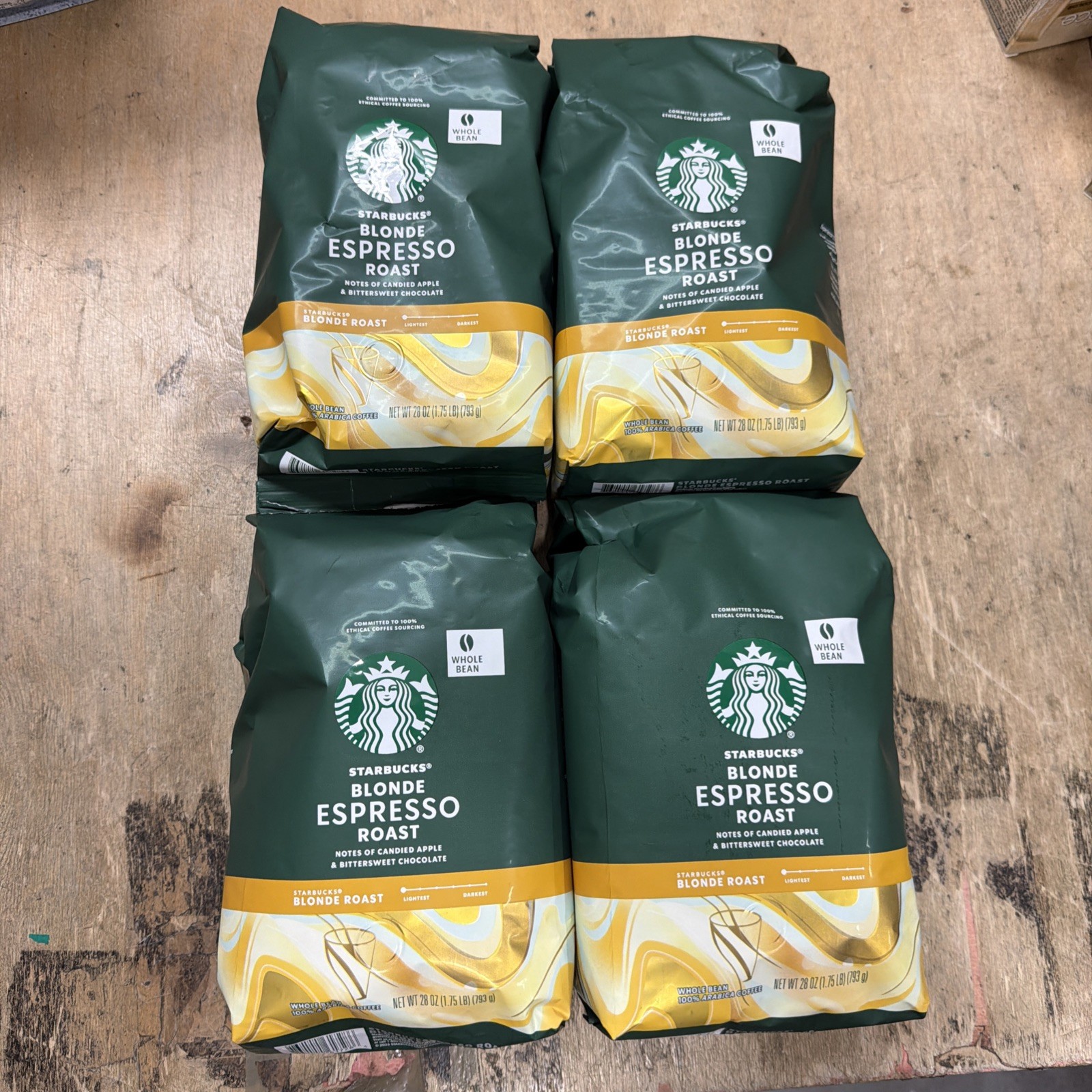 Lot Of 4 Starbucks Blonde Espresso Roast Whole Bean 28oz 08/16/26