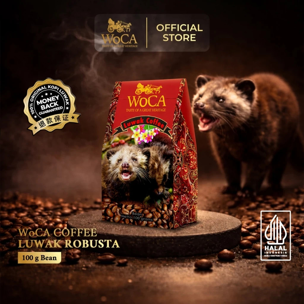 WoCA Kopi Luwak Robusta powder, Bean Coffee 100 gram