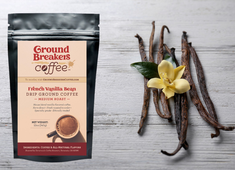GroundBreakers Coffee French Vanilla Medium Roast WHOLE Specialty Grade 12 oz