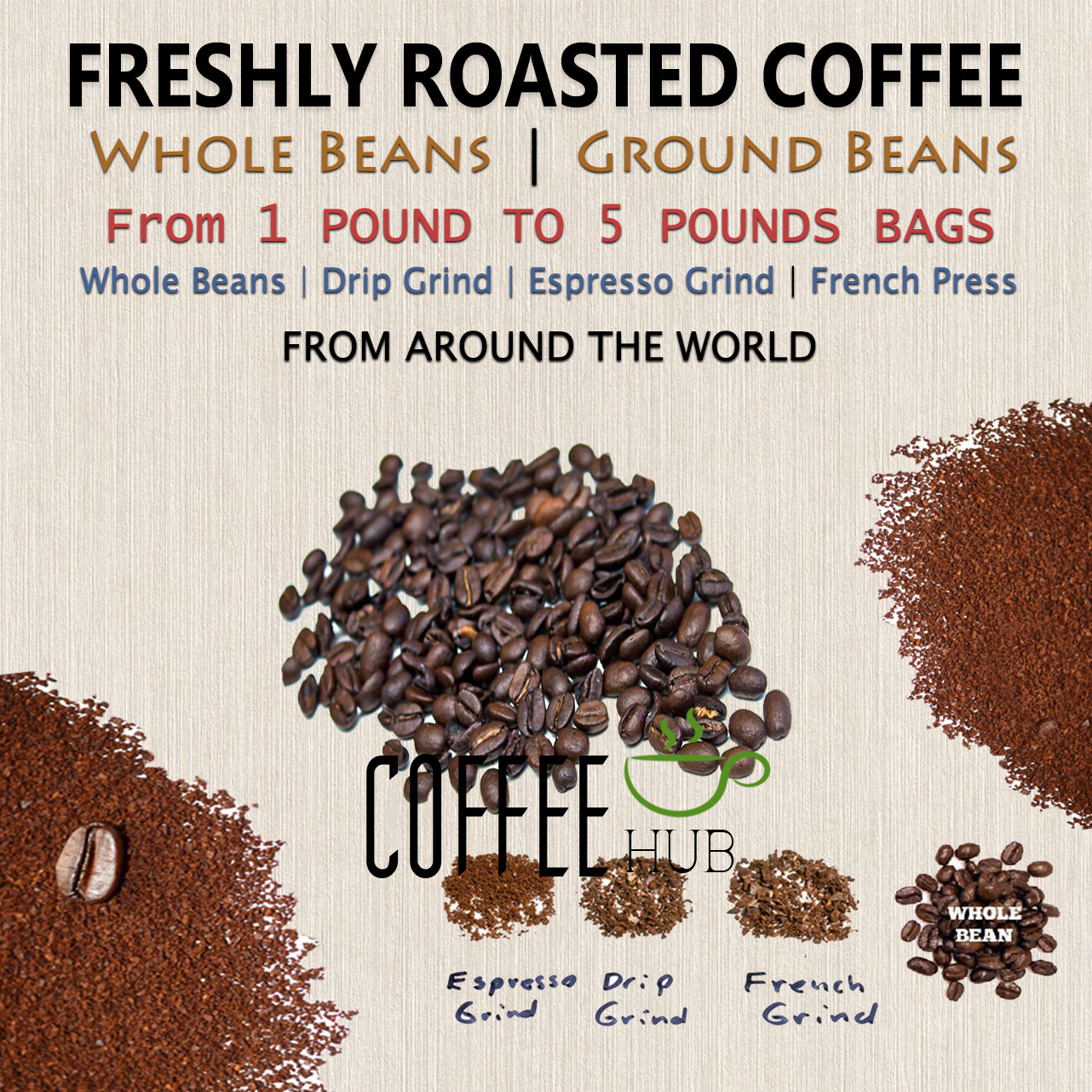 Coffee Whole Beans 1LB or 2LB or 5LB PACKS lot Hawai Colombia Brazil Roast FRESH
