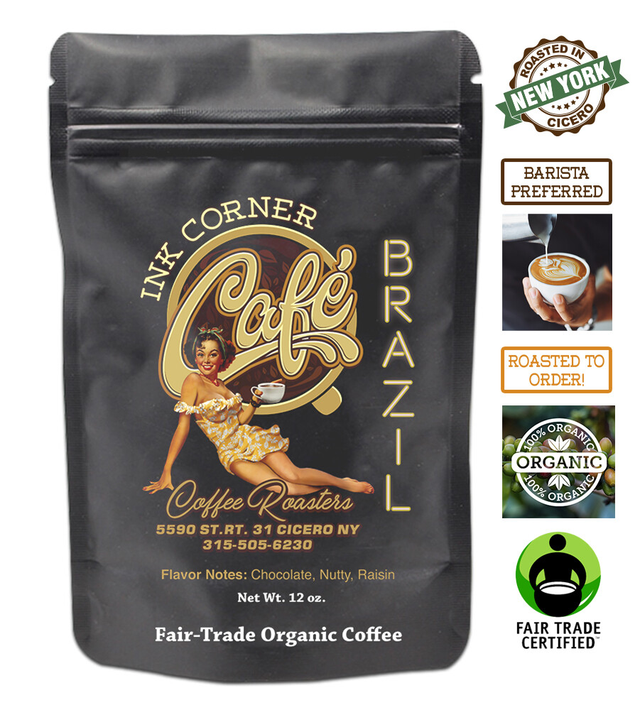 Ink Corner Cafe Organic Roasted Coffee Beans Brazil Single Origin Fair Trade