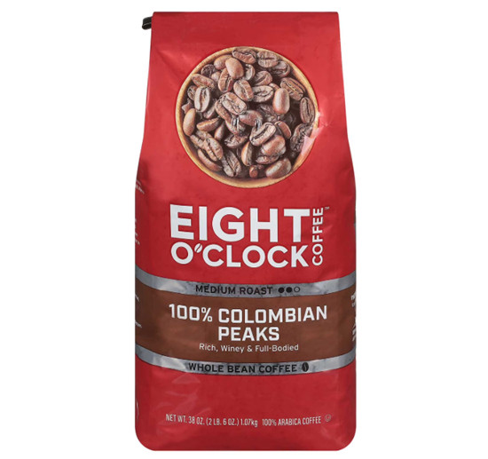 Eight O’Clock Medium Roast Whole Bean Coffee, 100% Colombian Peaks 38 oz.