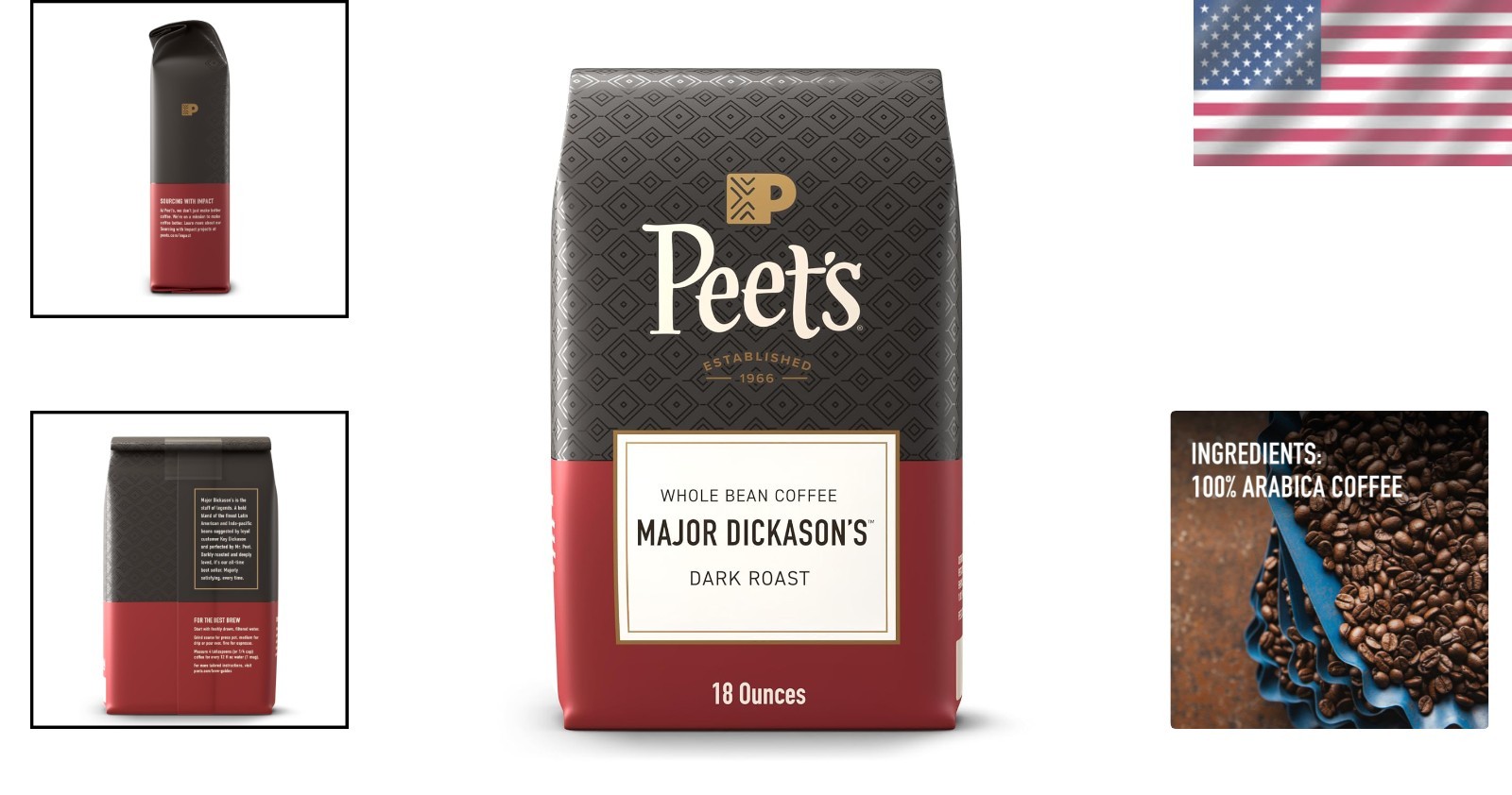 18 Oz Peet’s Whole Bean Coffee – Dark Roast, Kosher Certified & Organic