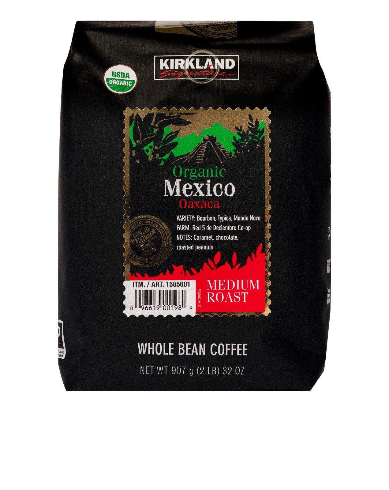 Kirkland Signature Organic Mexico Medium Roast Whole Bean Coffee, 32 Oz EXP 5/27