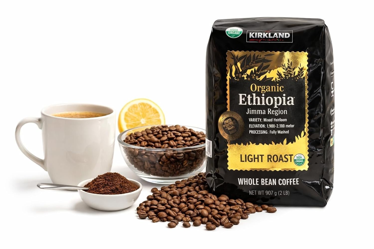 Kirkland Signature Organic Ethiopia Whole Bean Coffee, Light Roast (32 Ounce)