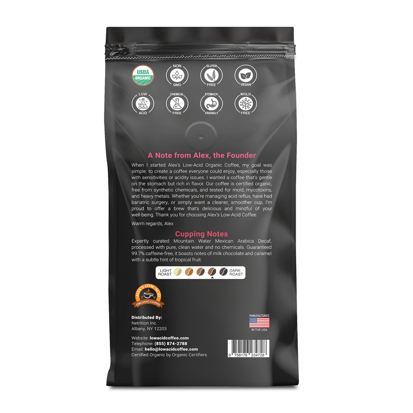 Alex’s Low Acid Organic Coffee – Whole Bean Variety Pack (12oz)