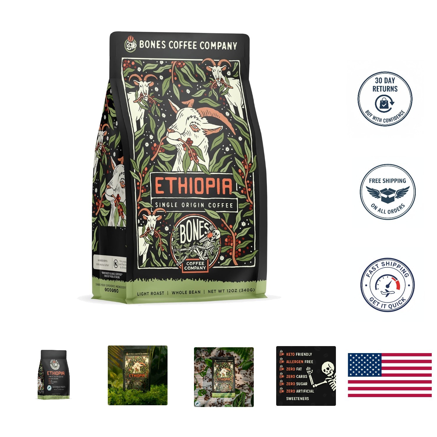Ethiopia Single-Origin Medium Roast Coffee – Citrus, Floral & Berry Notes, 12 oz