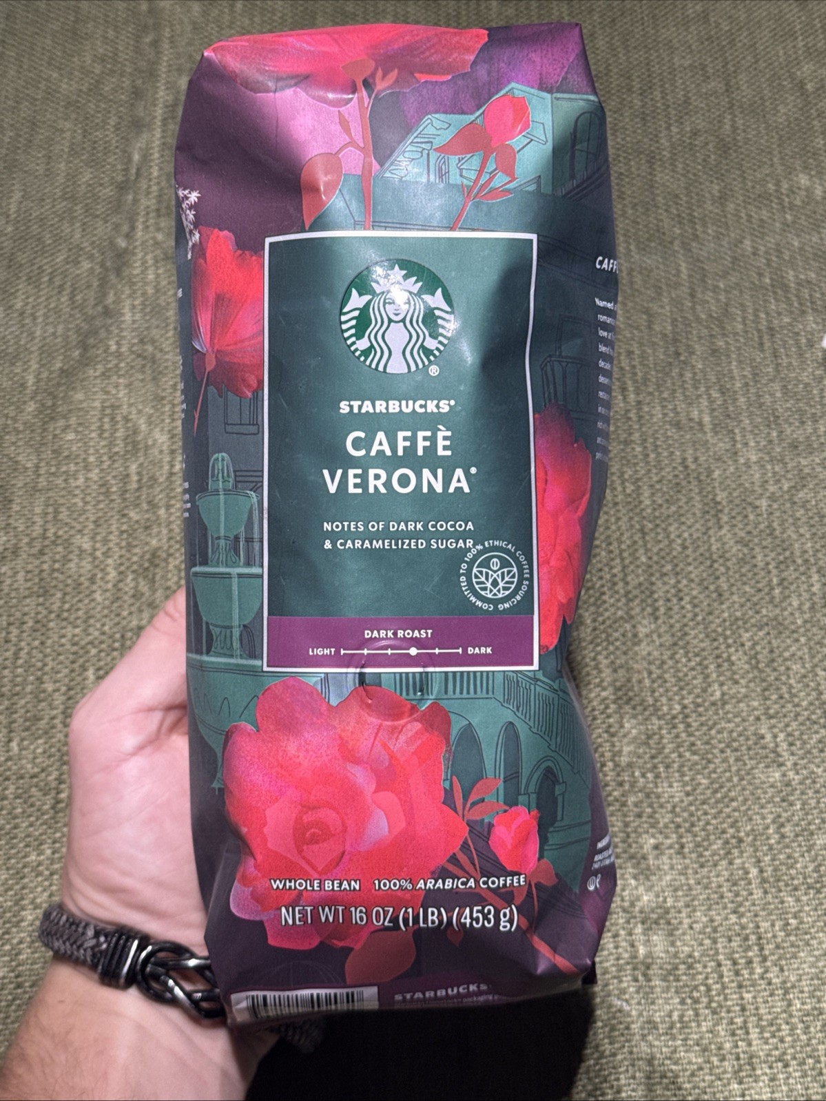Starbucks 1 lb Bag Whole Bean Coffee Caffe Verona New