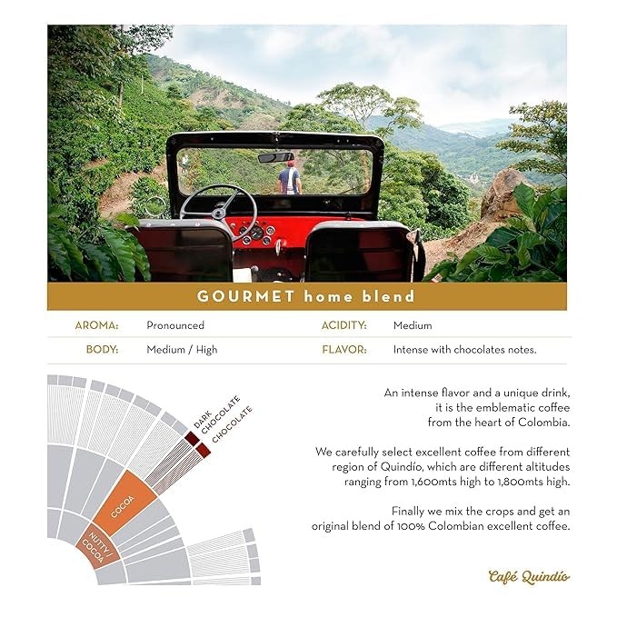 Cafe Quindio Gourmet – Medium Roast 100 Colombian Excelso Whole Bean Arabica