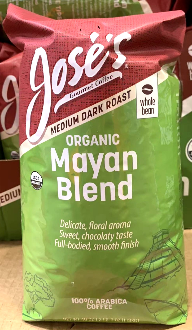 2 Packs Jose’s 100% Organic Mayan Whole Bean Coffee 2.5 LB Each, Total 5 LBS
