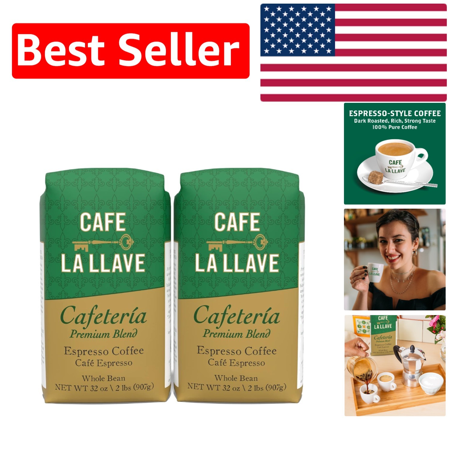 Dark Roast Whole Bean Coffee – 32oz x 2 Bags – Rich Espresso Flavor