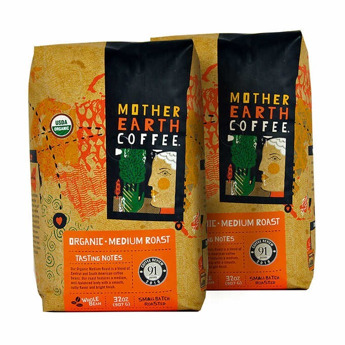 Mother Earth Organic Medium Roast Whole Bean Coffee 2 lb, 2-pack