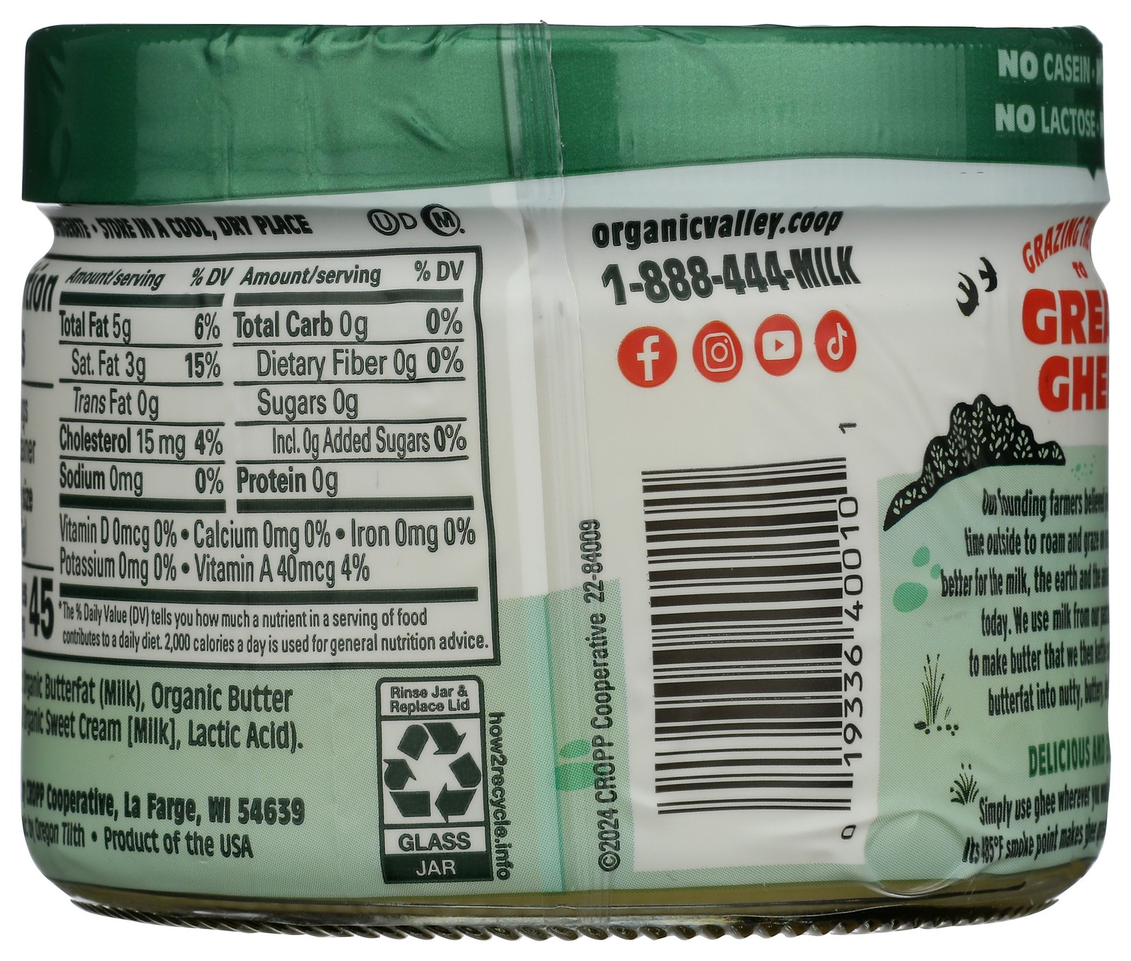 Organic Valley Clarified Butter Ghee 7.5 Oz Jar Oil 12 Pack