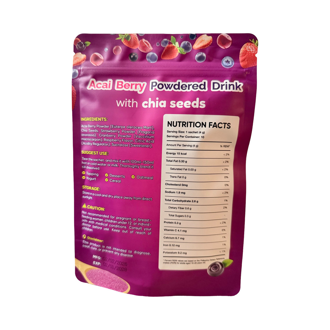 2 Fitgum Acai Berry Powdered Drink w/ Chia Seeds | Acai, Strawberry & Cranberry