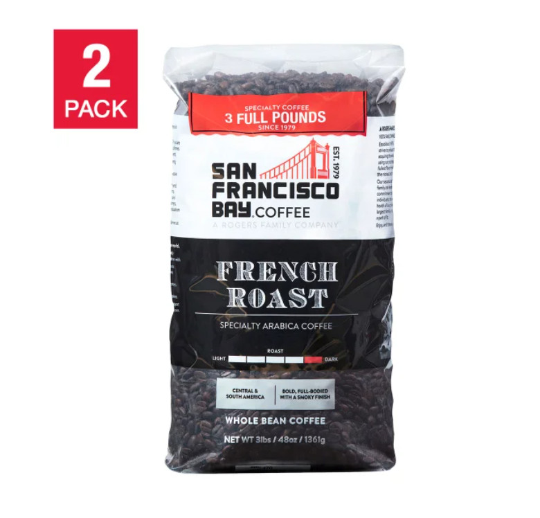 San Francisco French Roast Whole Bean Coffee 3 Lb, 2-Pack Dark Roast