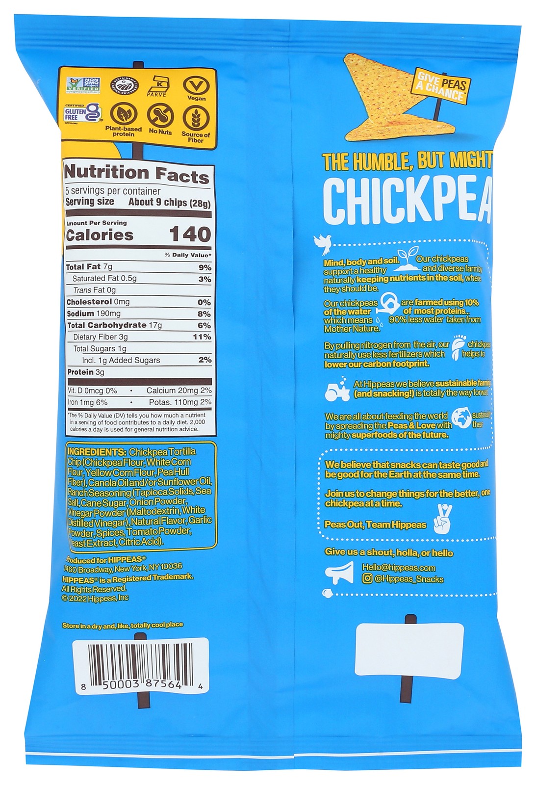 Rockin Ranch Hippeas Chickpea Tortilla Chips 5 Oz 12 Pack