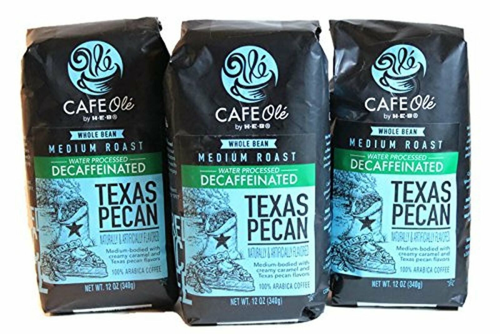 HEB Cafe Ole Whole Bean Coffee,Texas Pecan (Decaf) 3 Pack