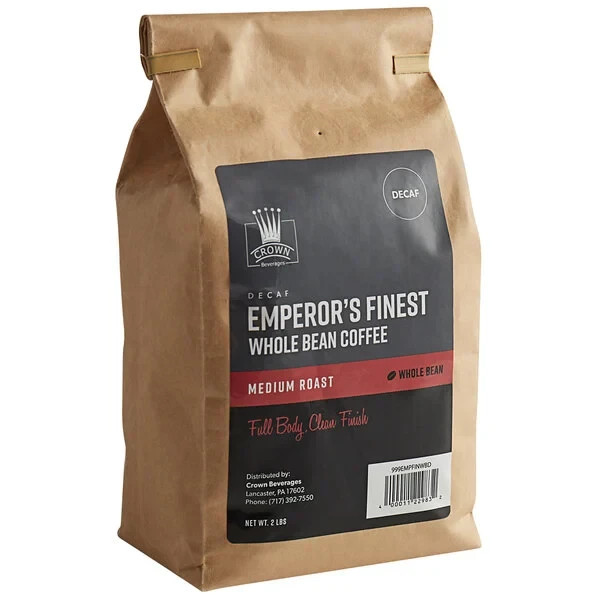 Emperor’s Finest Whole Bean Decaf Coffee 2 lb. (select quantity below)