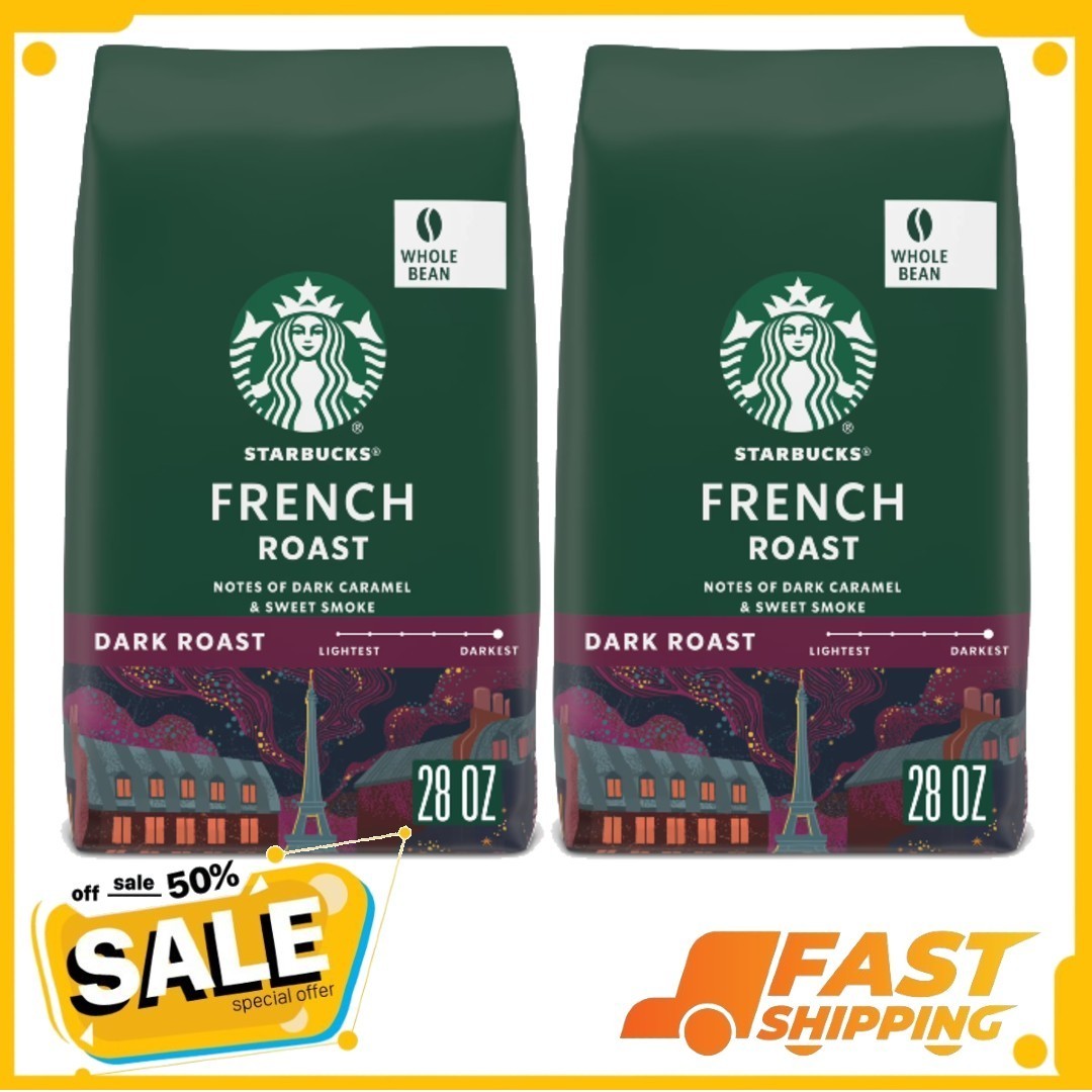 ( 2 Pack ) Starbucks French Roast, Whole Coffee Beans, Dark Roast, 28 oz