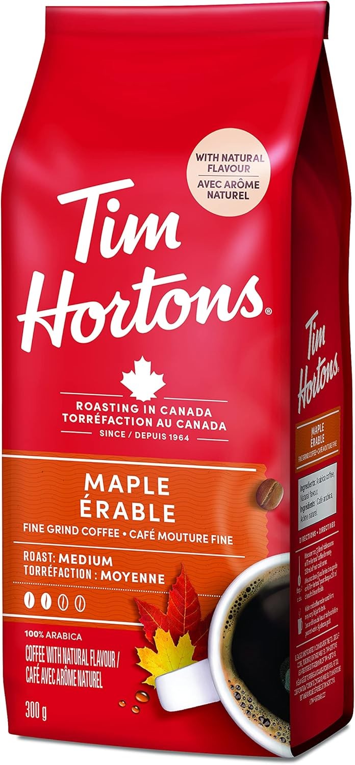 Tim Hortons Maple, Fine Grind Coffee, Medium Roast, 300g Bag – FROM CANADA