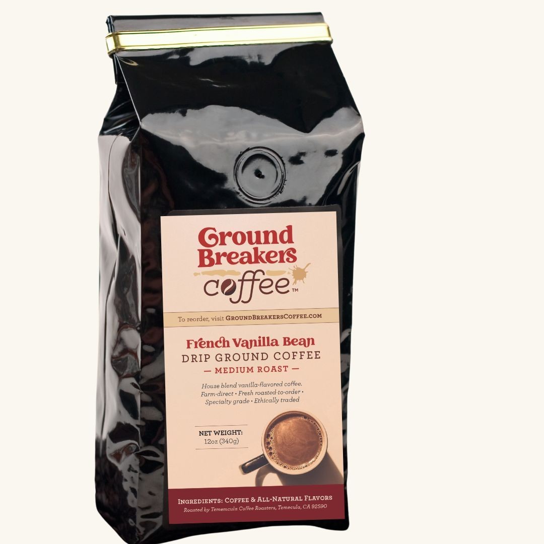 GroundBreakers Coffee French Vanilla Medium Roast WHOLE Specialty Grade 12 oz