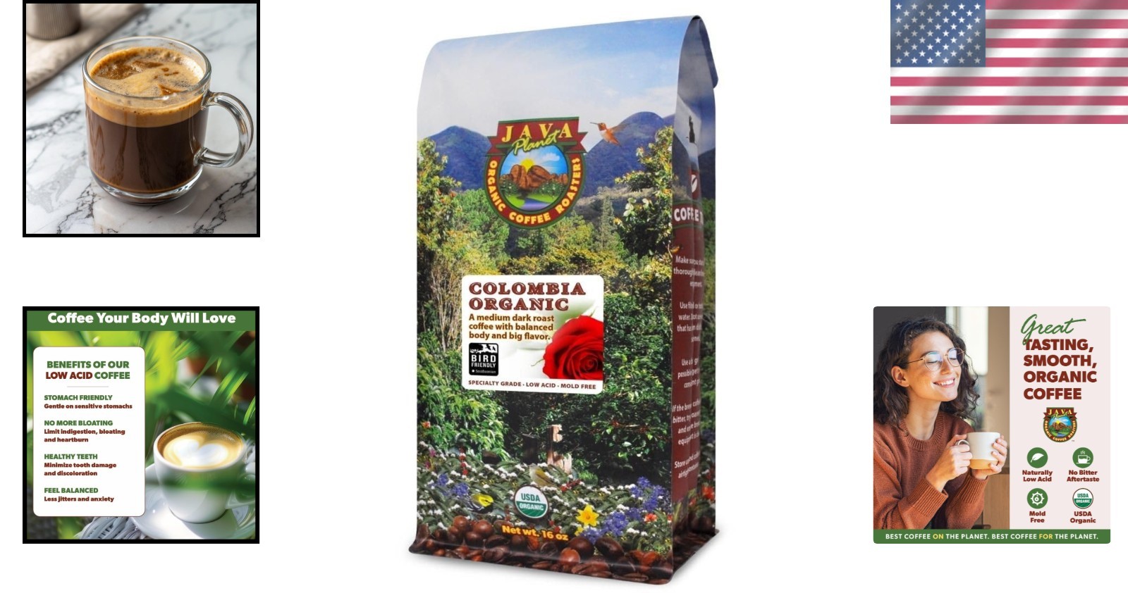 16 oz Certified Organic Low Acid Whole Bean Colombian Coffee – Specialty Blend