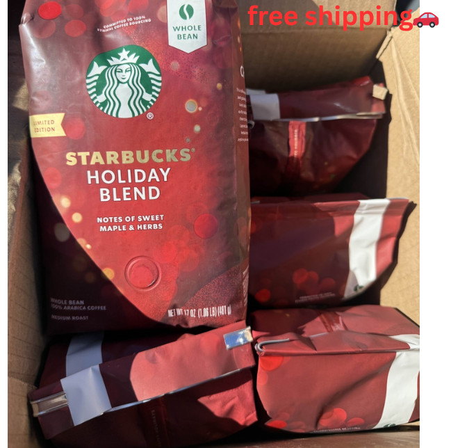 Starbucks HOLIDAY BLEND Medium Roast whole bean coffee 17 Oz 6 Bag older stock
