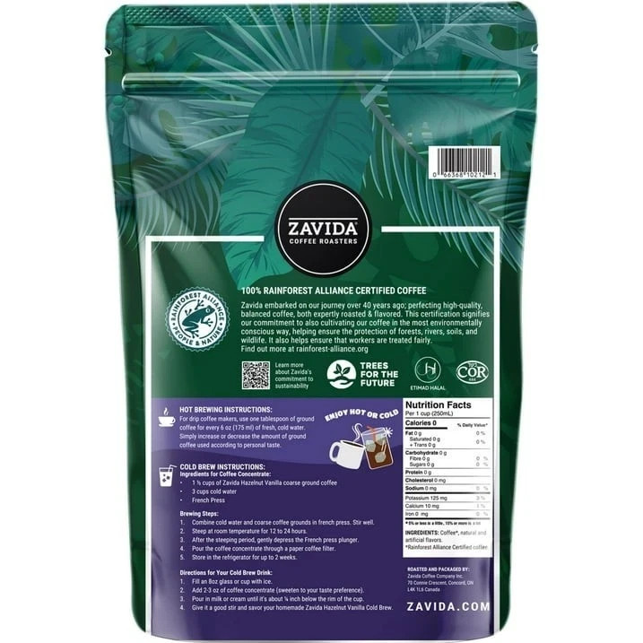 Zavida Coffee Whole Bean Coffee, Hazelnut Vanilla (32 oz.) FREE SHIPPING