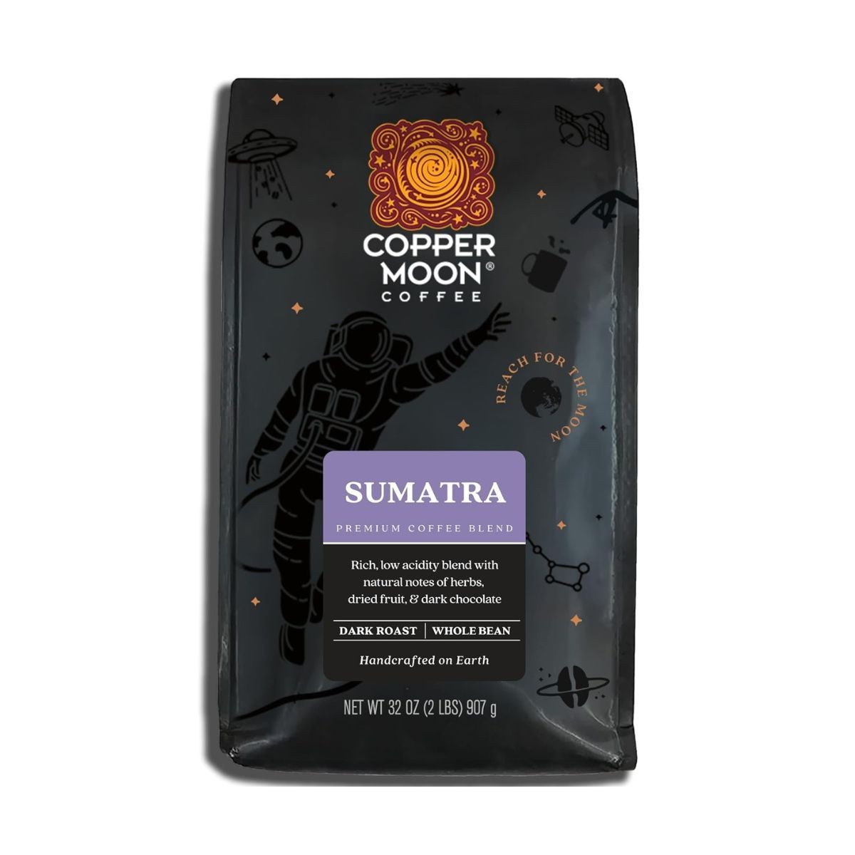 Copper Moon Dark Roast Whole Bean Coffee, Sumatra Blend, 2 Lb