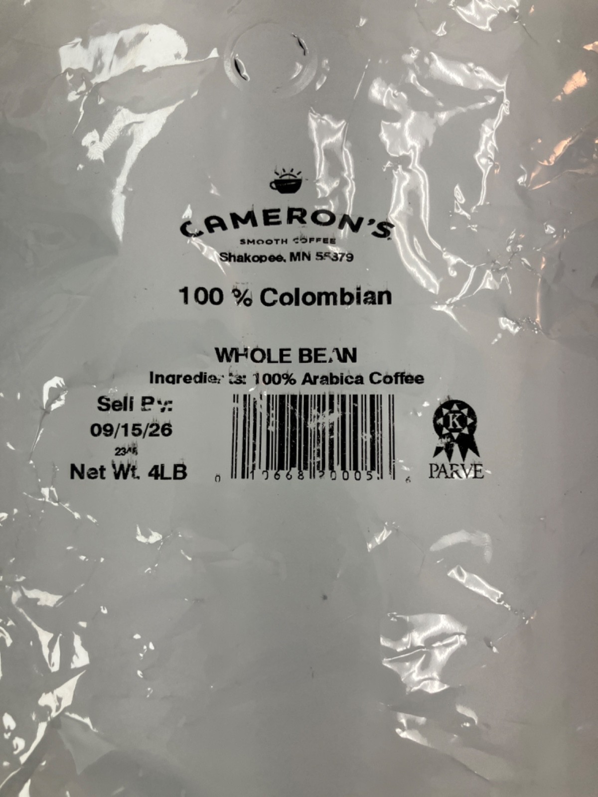 Cameron’s Coffee Roasted Whole Bean Coffee 100% Colombian 4 Pound BB 09/15/2026