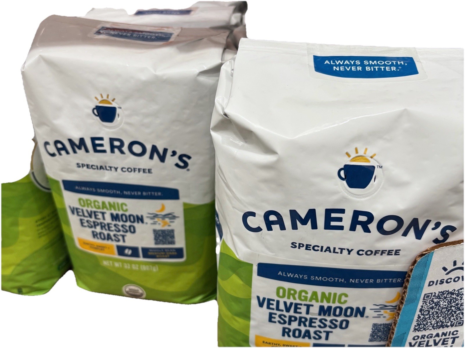 2 PACK Cameron’s Organic Velvet Moon Whole Bean Espresso Roast Coffee 2 lb Each