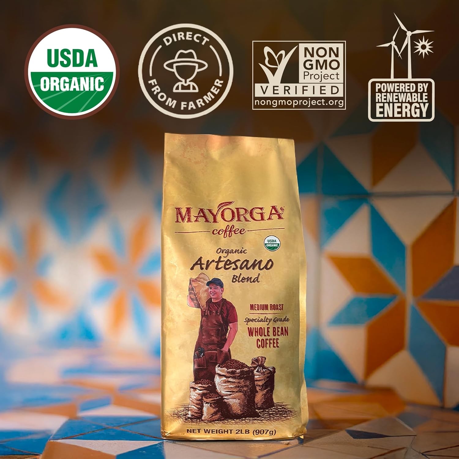 Mayorga Organic Arabica Medium Roast Whole Bean Specialty Coffee Artesano Blend