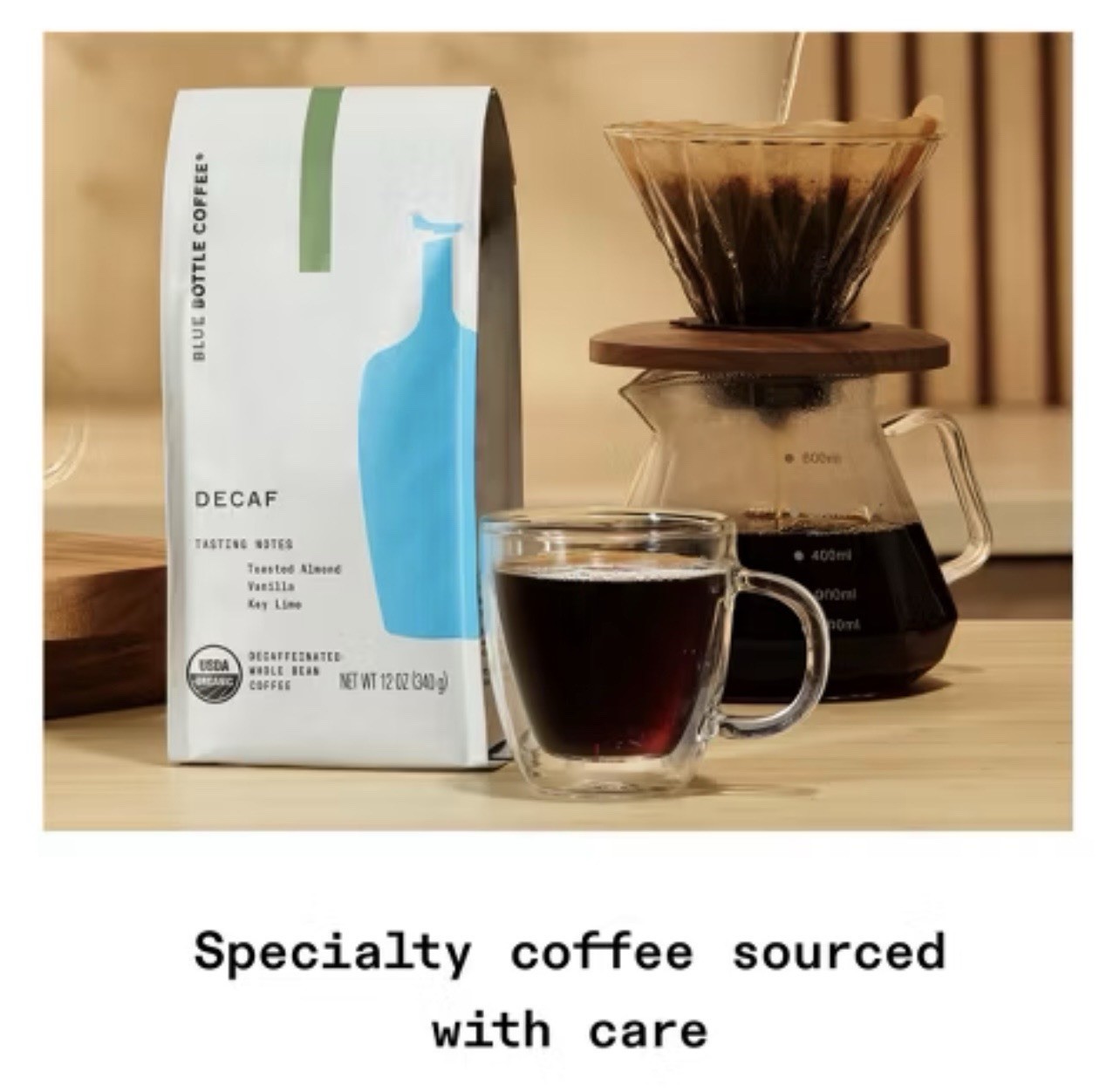 Blue Bottle Whole Bean Organic Coffee, DECAF, Medium Roast, 12 oz bag Pack